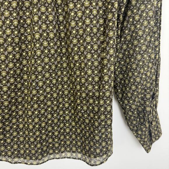 NWT Rebecca Taylor Womens Feather Fleur Print Ruched Neck Peasant Brown Shirt 0 - Picture 9 of 14
